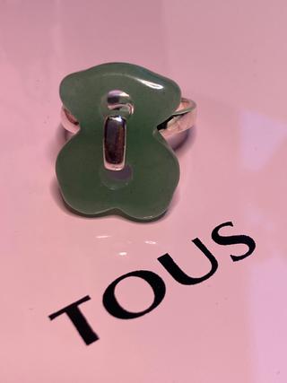 ANILLO TOUS OSO GEMA VERDE Y PLATA 925. talla 19