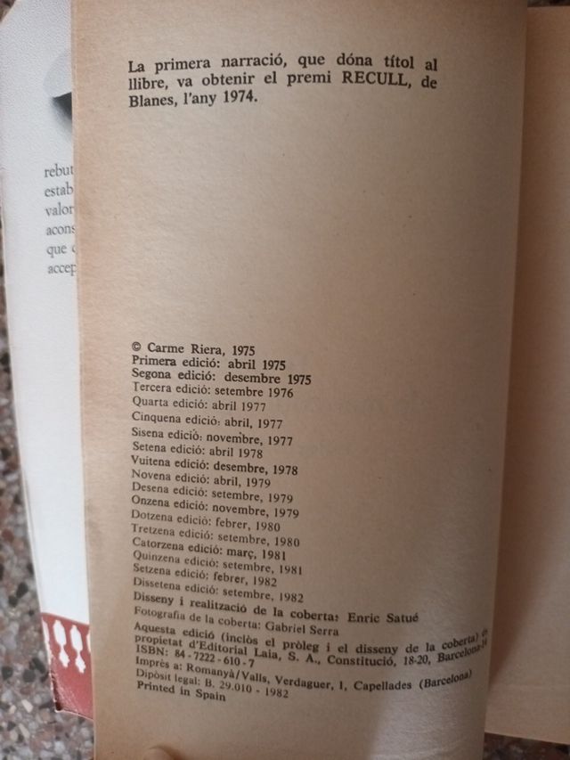 te deix, amor, la mar como a penyora.  Carme Riera