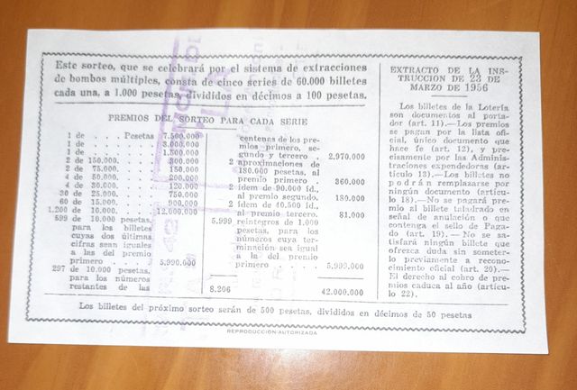 Billete de Loteria Nacional 1964