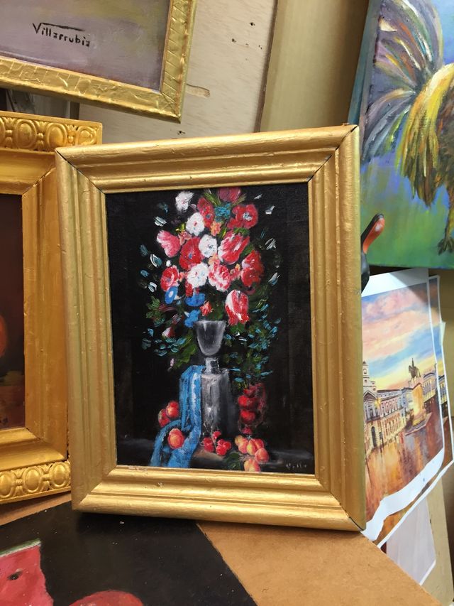 Cuadro al óleo de flores decorativo