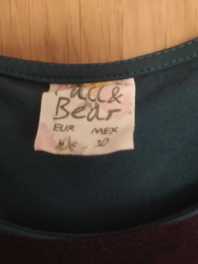 Vestido rayas azul y marrón. Gomas en la cintura