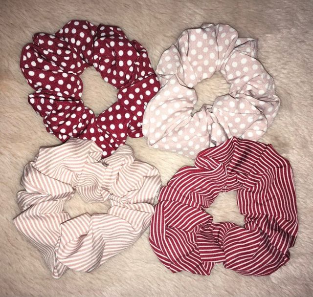 4 coleteros rosas/rojos de rayas y lunares blancos