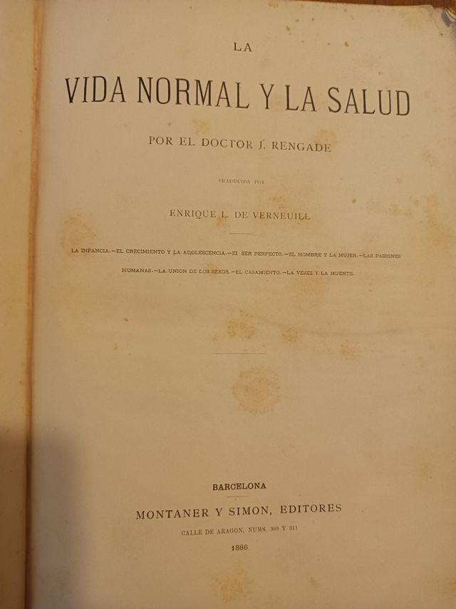 La Vida Normal La Salud Rengade Libro antiguo 1886