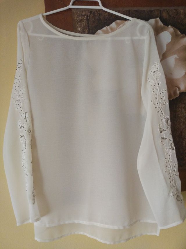 blusa marfil abalorios transparente