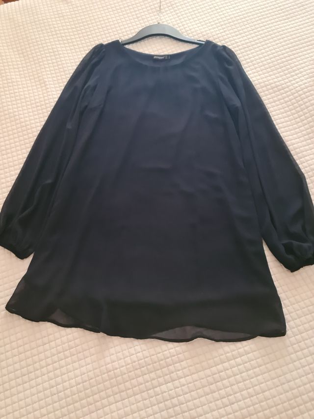 Vestido mini azul marino mangas transparentes