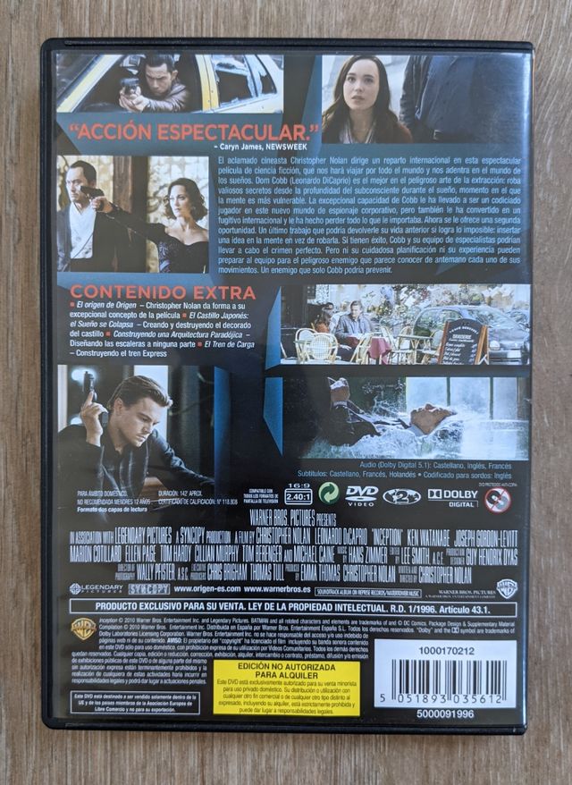 Origen (inception) DVD (Nolan). Como nueva.