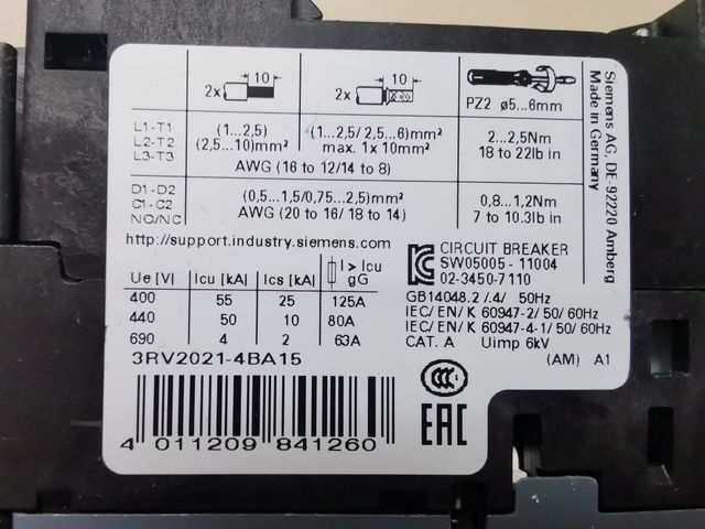 Guardamotor Siemens SIRIUS, 14 20 A 3RV2021-4BA15