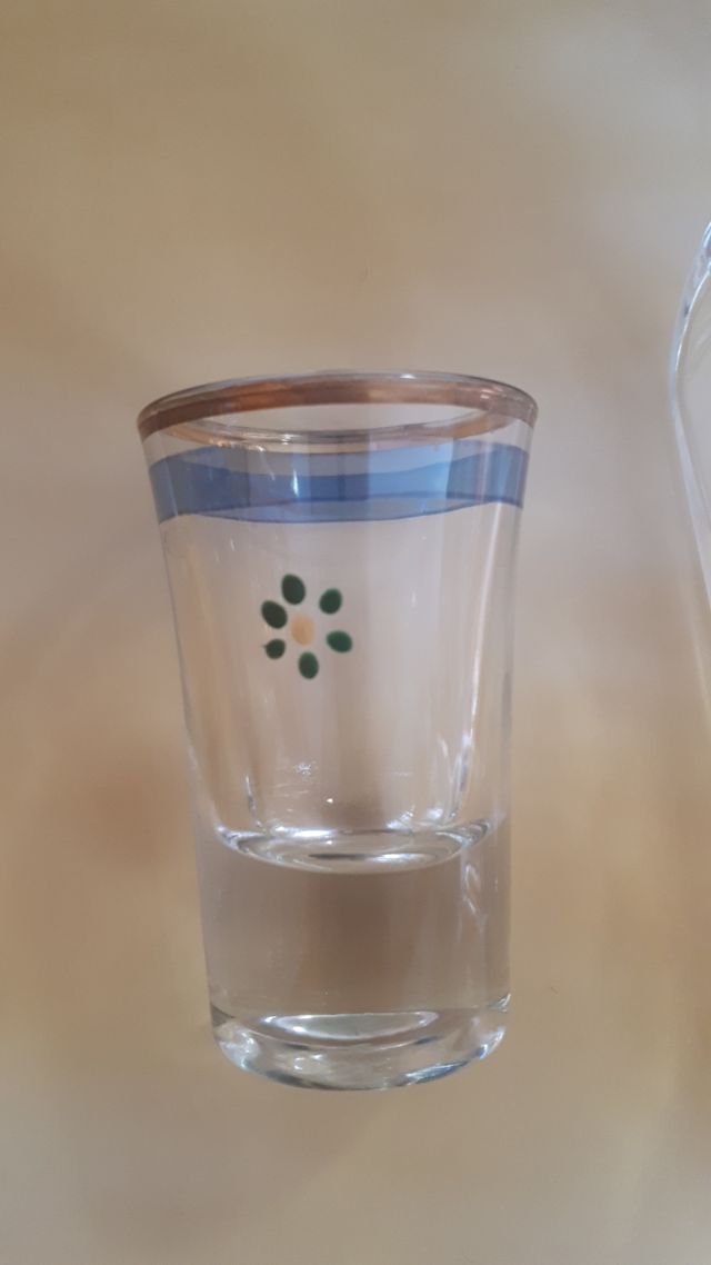 Juego licor botella y 6 vasos chupito