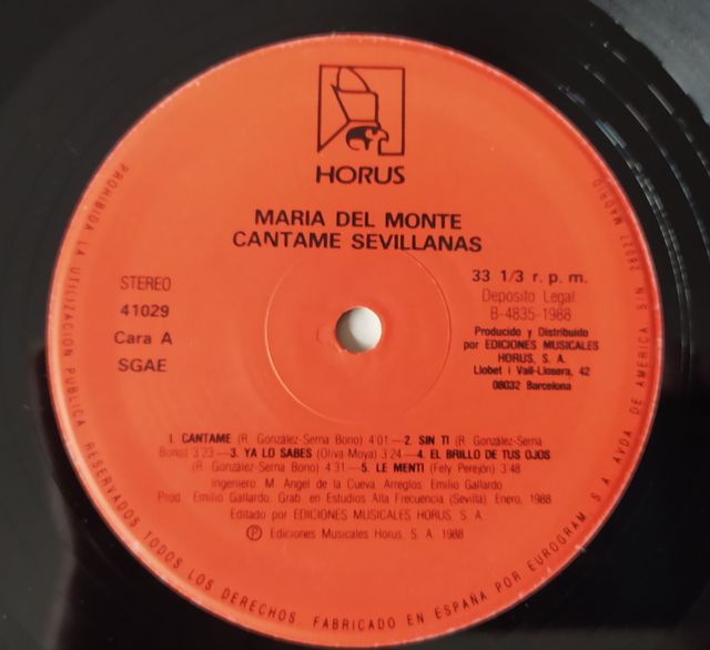 María Del Monte - Cántame Sevillanas LP Spain 1988