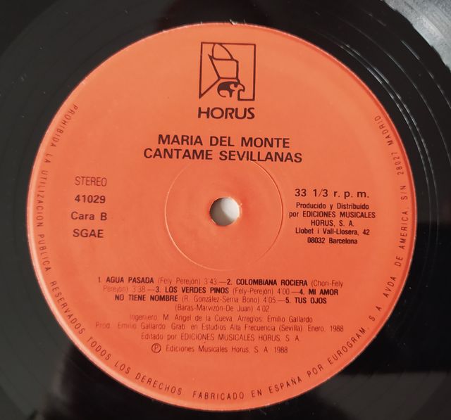María Del Monte - Cántame Sevillanas LP Spain 1988