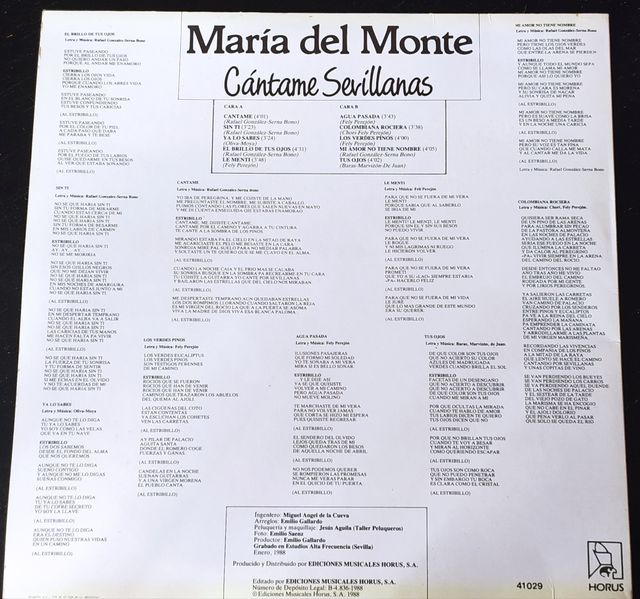 María Del Monte - Cántame Sevillanas LP Spain 1988