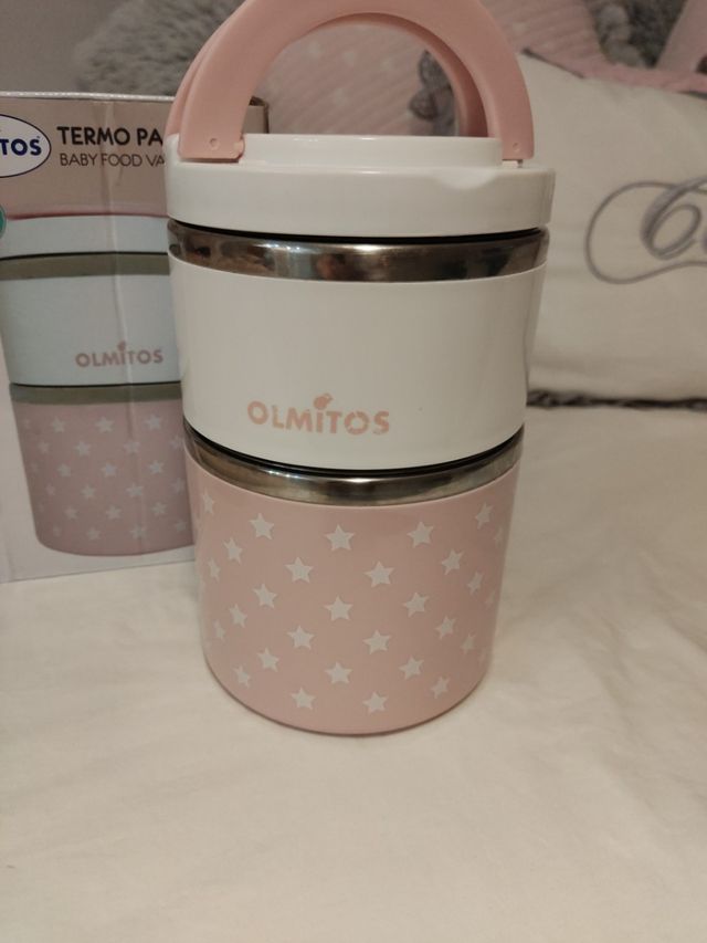 Garrafa térmica Olmitos rosa e branca para papyllero.