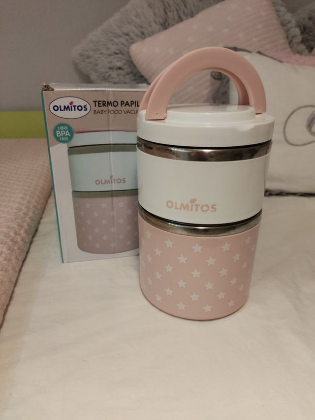 Garrafa térmica Olmitos rosa e branca para papyllero.