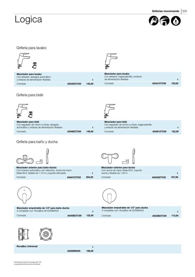 Grifo baño-ducha Roca Logica-N A5A0127C02