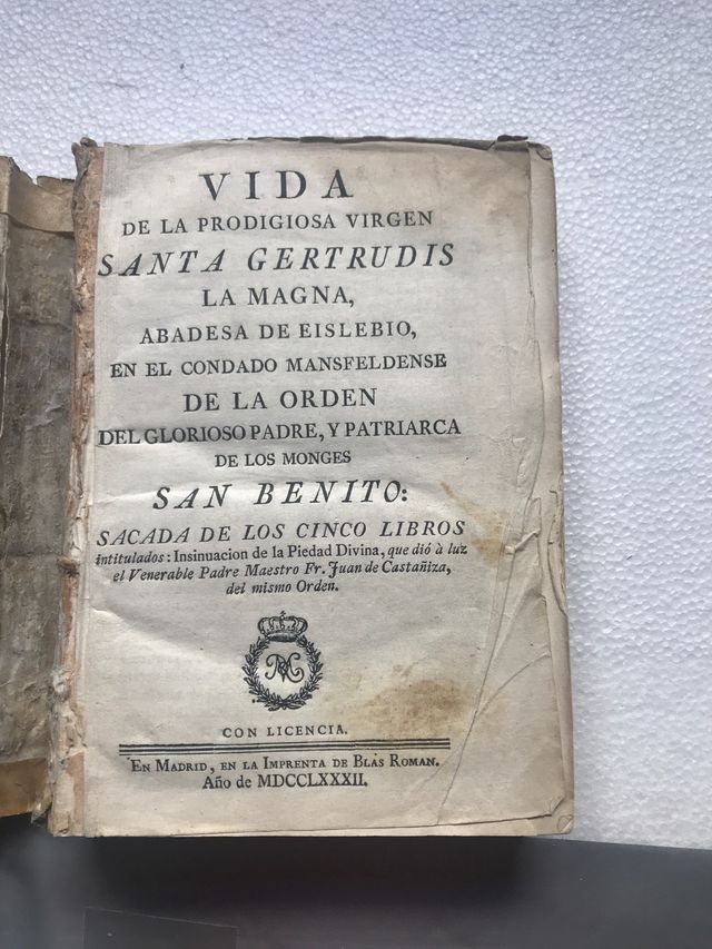 Vida santa Gertrudis 1782. Pergamino con grabado s