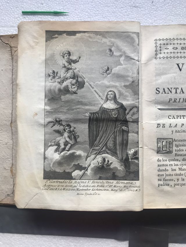 Vida santa Gertrudis 1782. Pergamino con grabado s