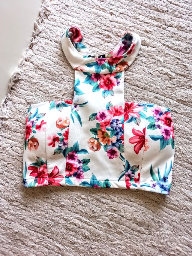 crop top halter print floral S/M