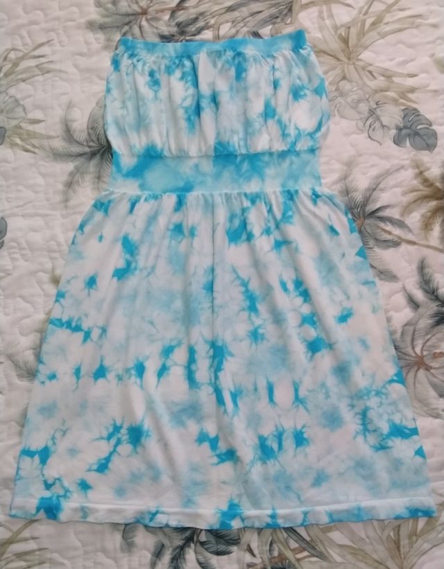 Vestido Corto de Verano Azul y Blanco