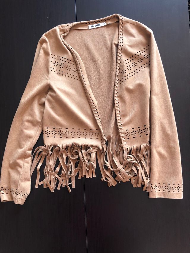 Chaqueta flecos terciopelo marrón