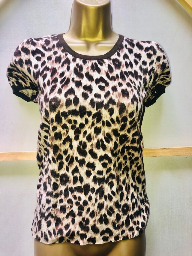 Blanco tricot animal print leopardo camiseta