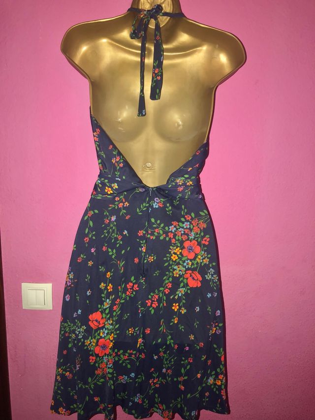 Vintage vestido floral atado al cuello