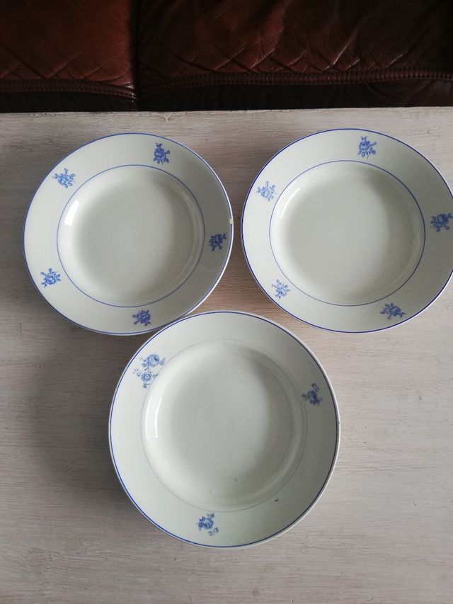5 platos hondos antiguos porcelana portuguesa