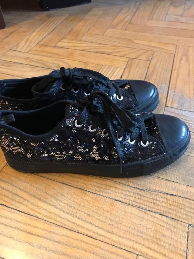 Zapatillas Casual de lentejuelas negras,39