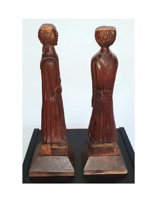 DOS MONJES CHINOS TALLADO MADERA H= 40cm VINTAGE