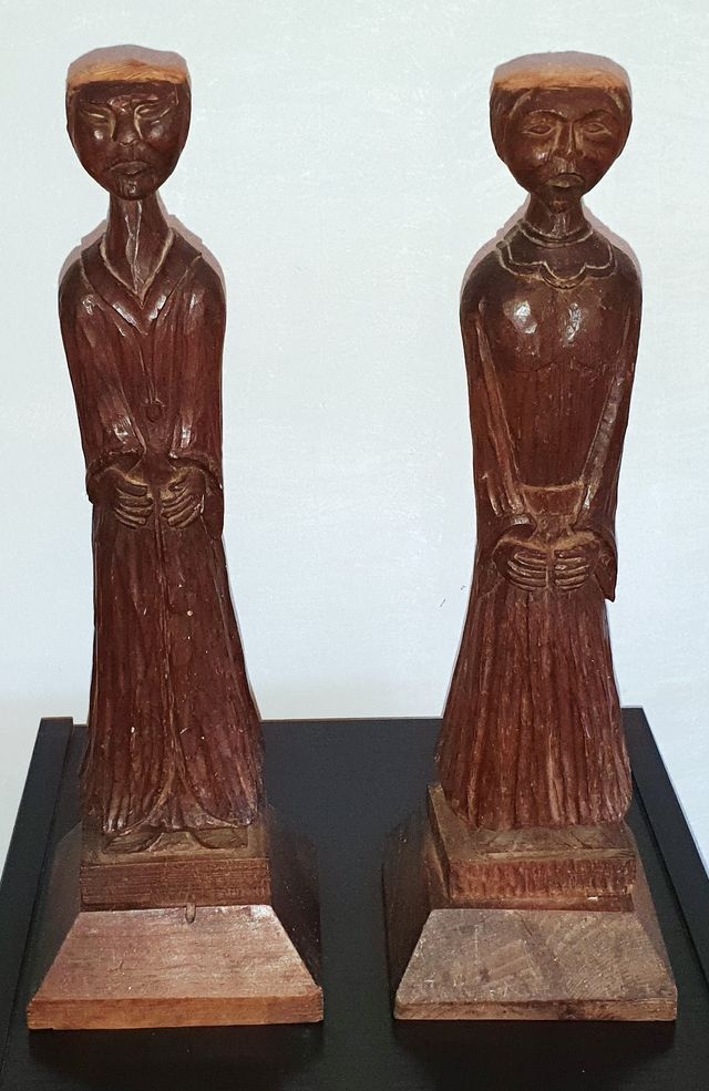 DOS MONJES CHINOS TALLADO MADERA H= 40cm VINTAGE