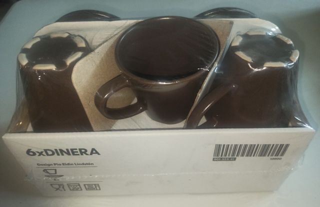 Set 6 tazas y platos ikea dinera marron, sin abrir