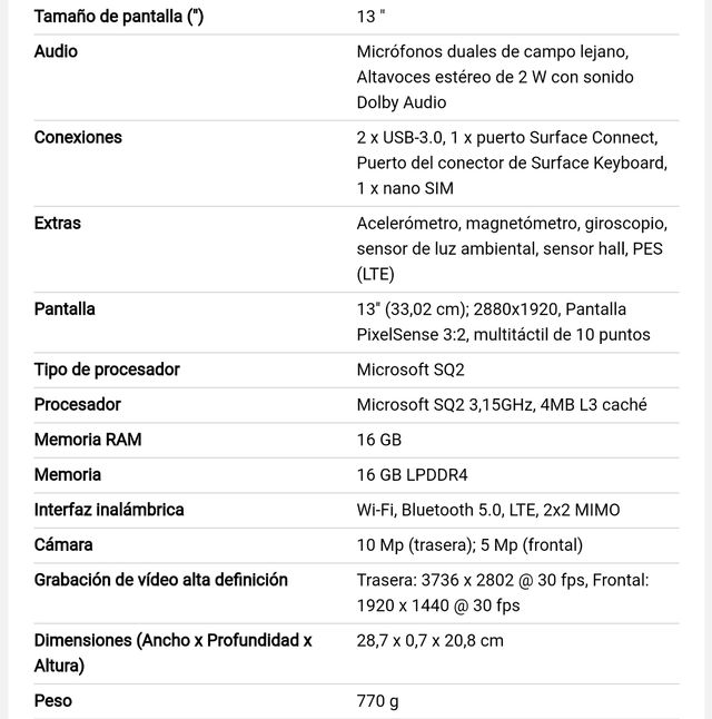 Surface Pro X 256G - 16 Gb - LTE Windows 11 PRO