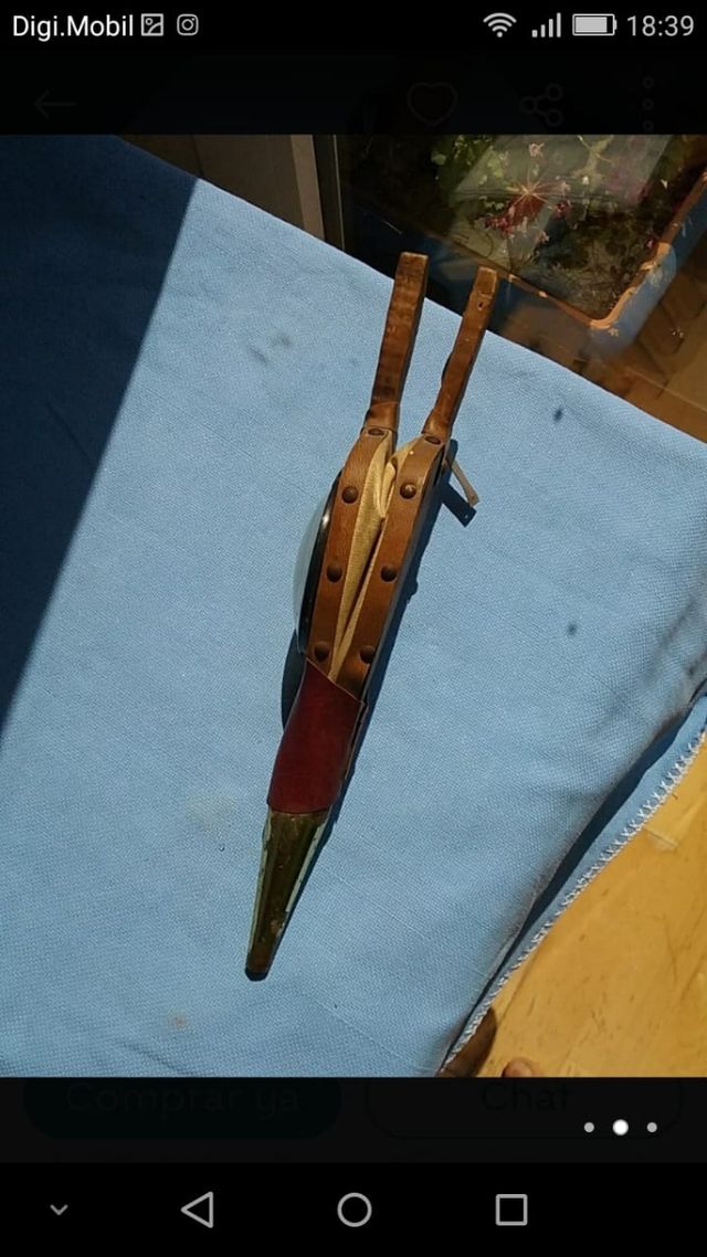 mini fuelle de aire..madera y cuero años 60