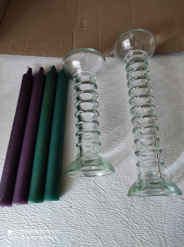 PORTA VELAS CRISTAL VINTAGE, REGALO 2 VELAS.