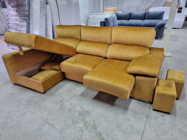 Sofá 275cm Extraible, Reclinable, Arcón, 2 Pouf