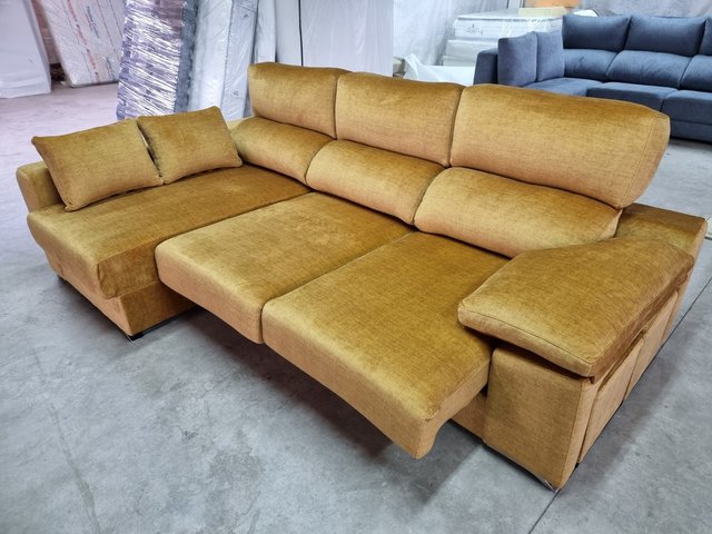Sofá 275cm Extraible, Reclinable, Arcón, 2 Pouf