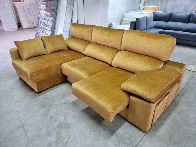 Sofá 275cm Extraible, Reclinable, Arcón, 2 Pouf