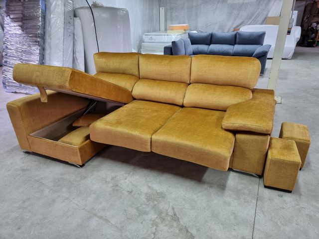 Sofá 275cm Extraible, Reclinable, Arcón, 2 Pouf