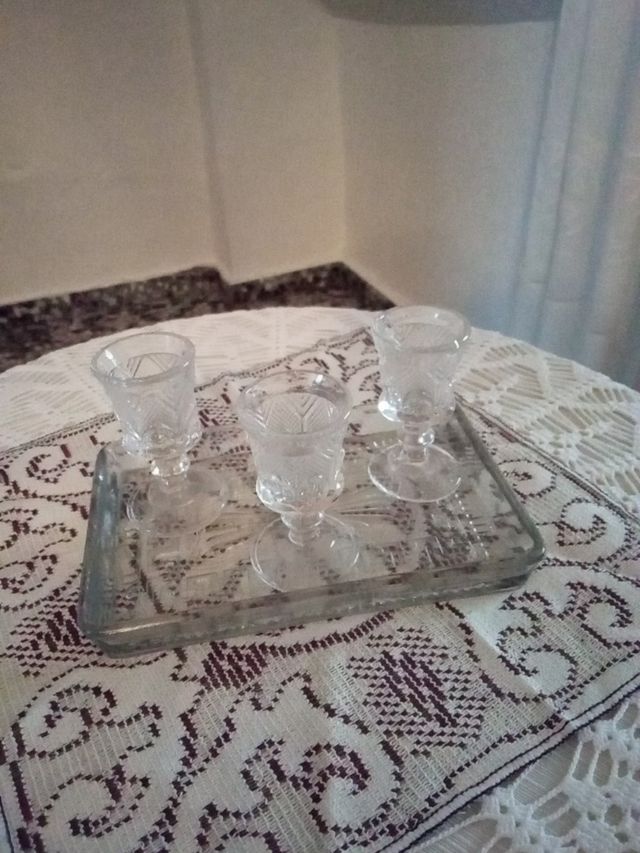 bandeja de cristal cortado antiguos