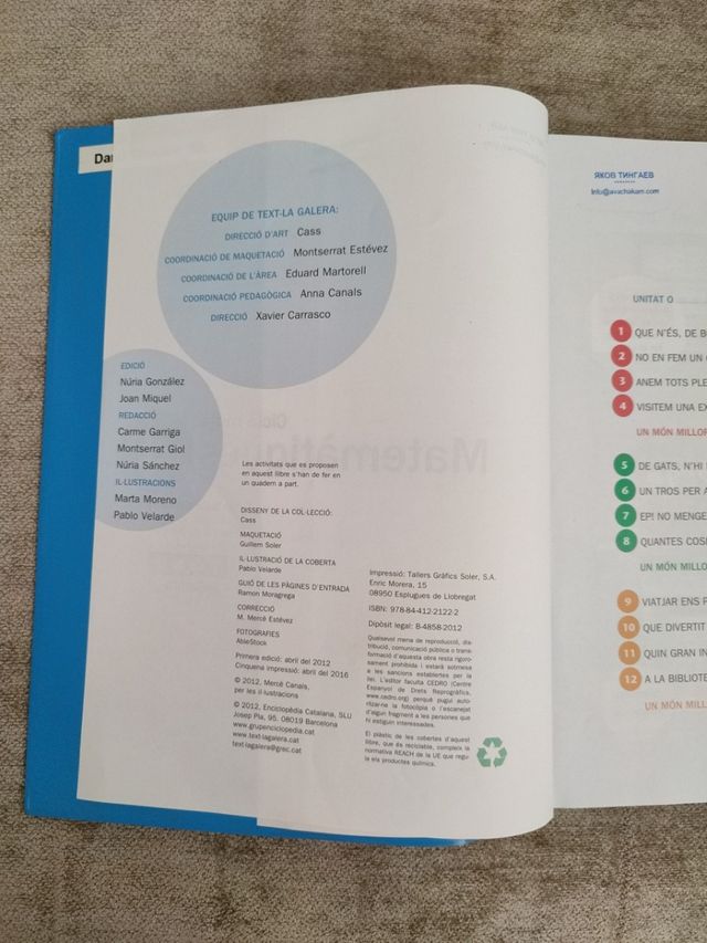 libro matemátiques , ISBN 978-84-412-2122-2