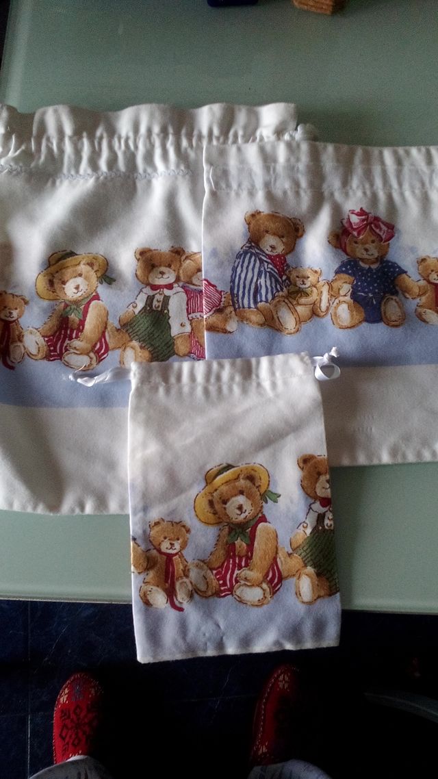 Bolsas artesanales chupete, pañal y merienda