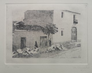 Cuadro grabado de una calle de Altea en Alicante