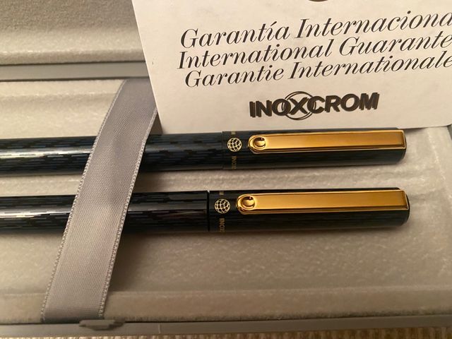inoxcrom bolígrafo y pluma azules chapado
