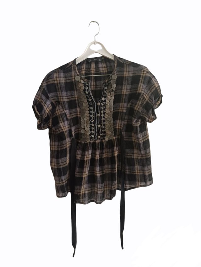 Blusa étnica monedas tonos azulados Zara