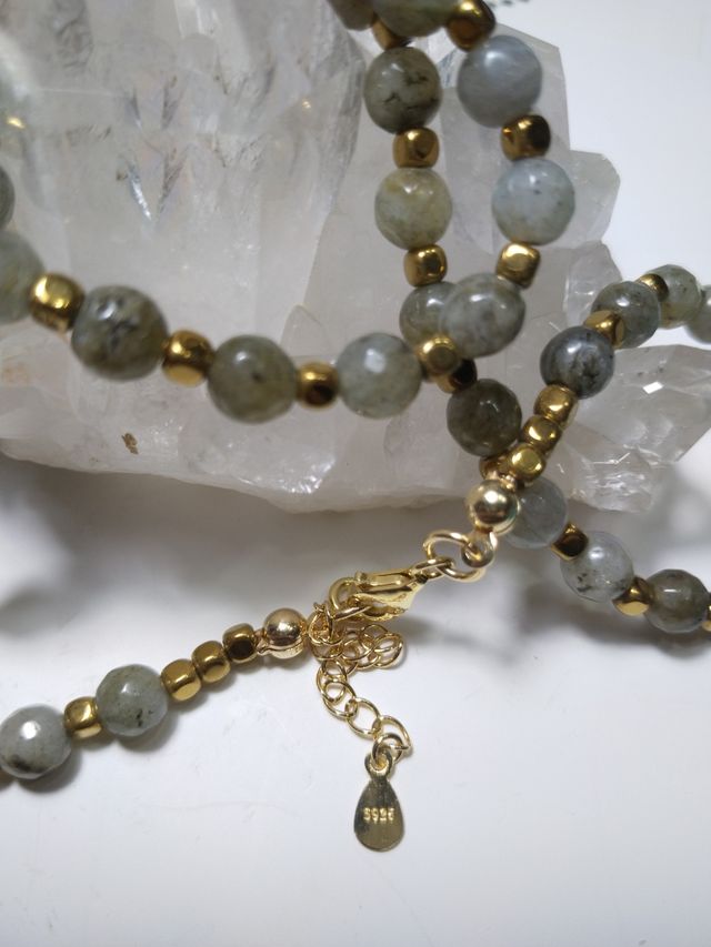 CONJUNTO LABRADORITA PLATA 925 BAÑADA EN ORO