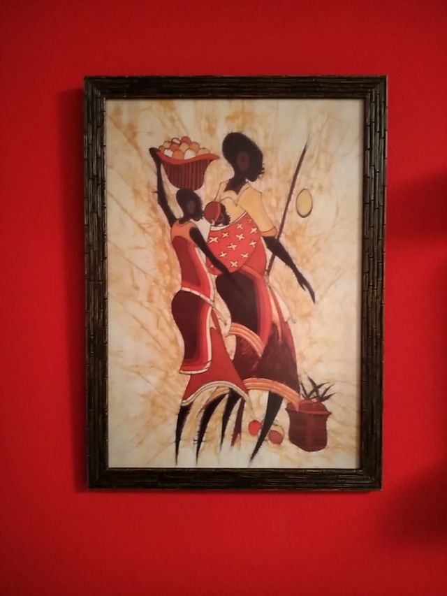 Cuadro decoración motivo étnico, marco de madera