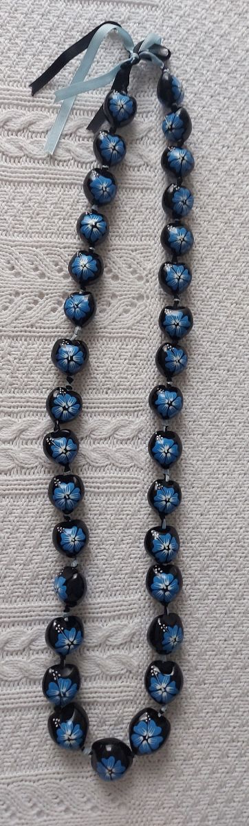 Collar de México, largo con flores negras y azules