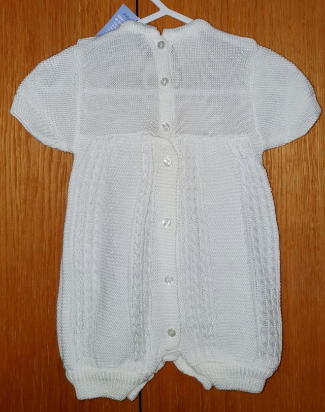 Pelele de lana perlé en blanco roto de 3 meses