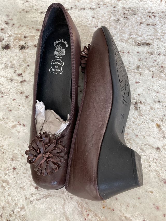 Zapato piel marrón cuña 4,5cm T38