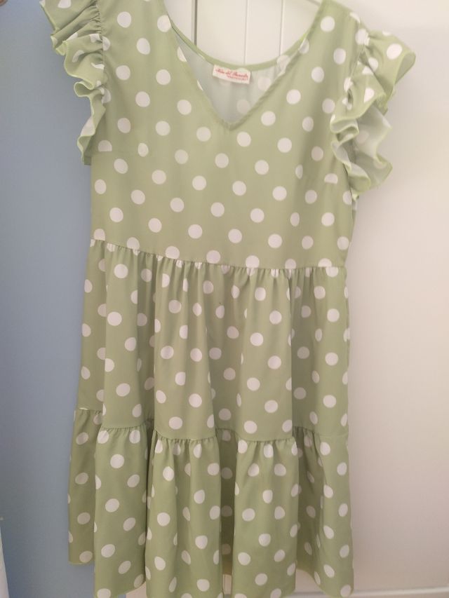 Vestido verde menta con lunares