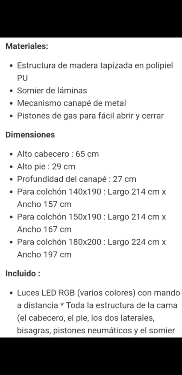 cama con canapés incorporado y luz de LED